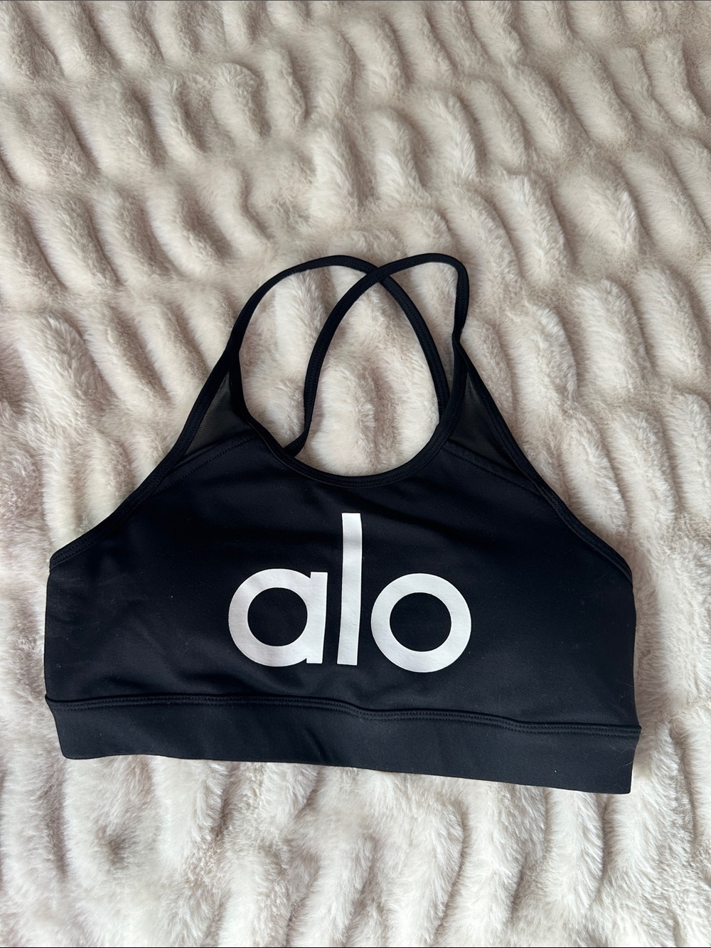 ALO Yoga Black Sports Bra with White Logo Ambient Logo bra Small